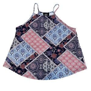 Patchwork Camisole Style Top with Blue and Pink Patterns, Sz M